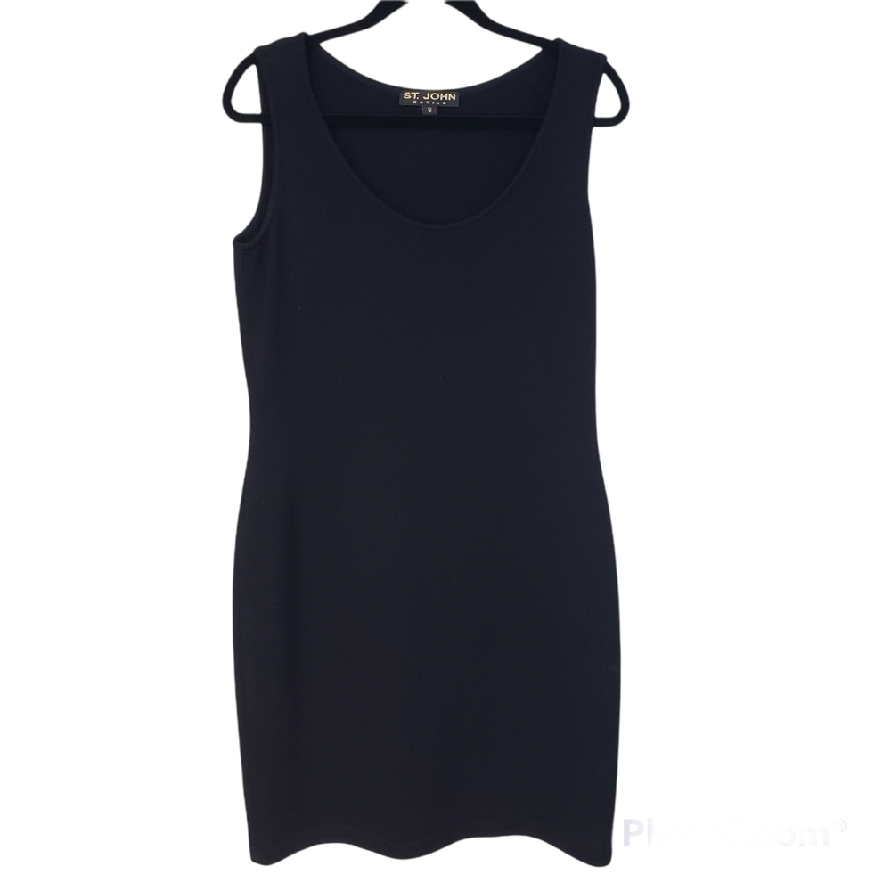 St John Basics Black Santana Knit Sleeveless Sheath Dress Size 10